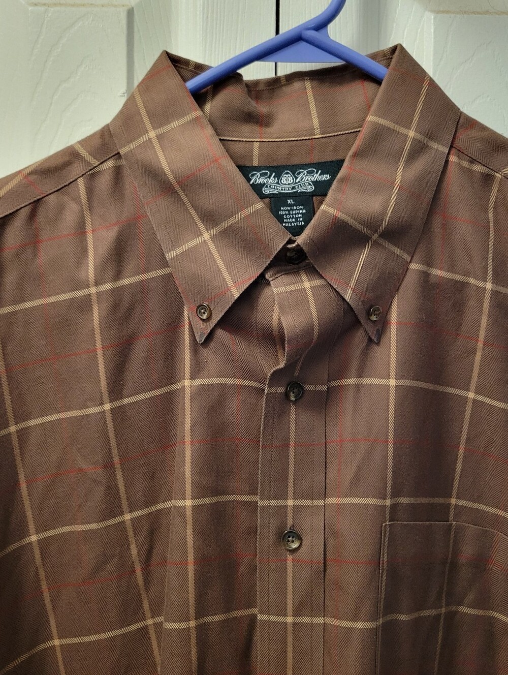 New Brooks Brothers Men’s Brown Plaid Button-Down Shirt with Red Windowpane